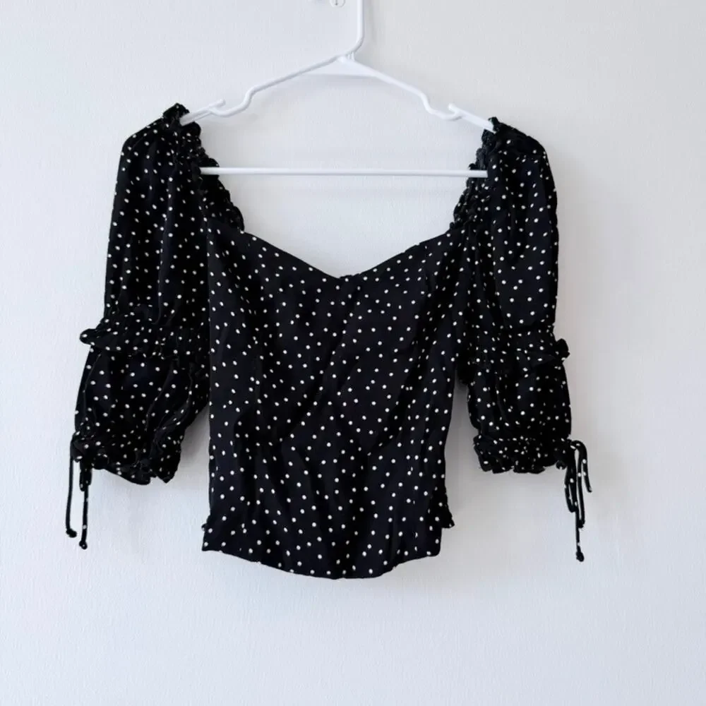 Reformation Nina Top Caviar Dot Black White Polka Dot XS